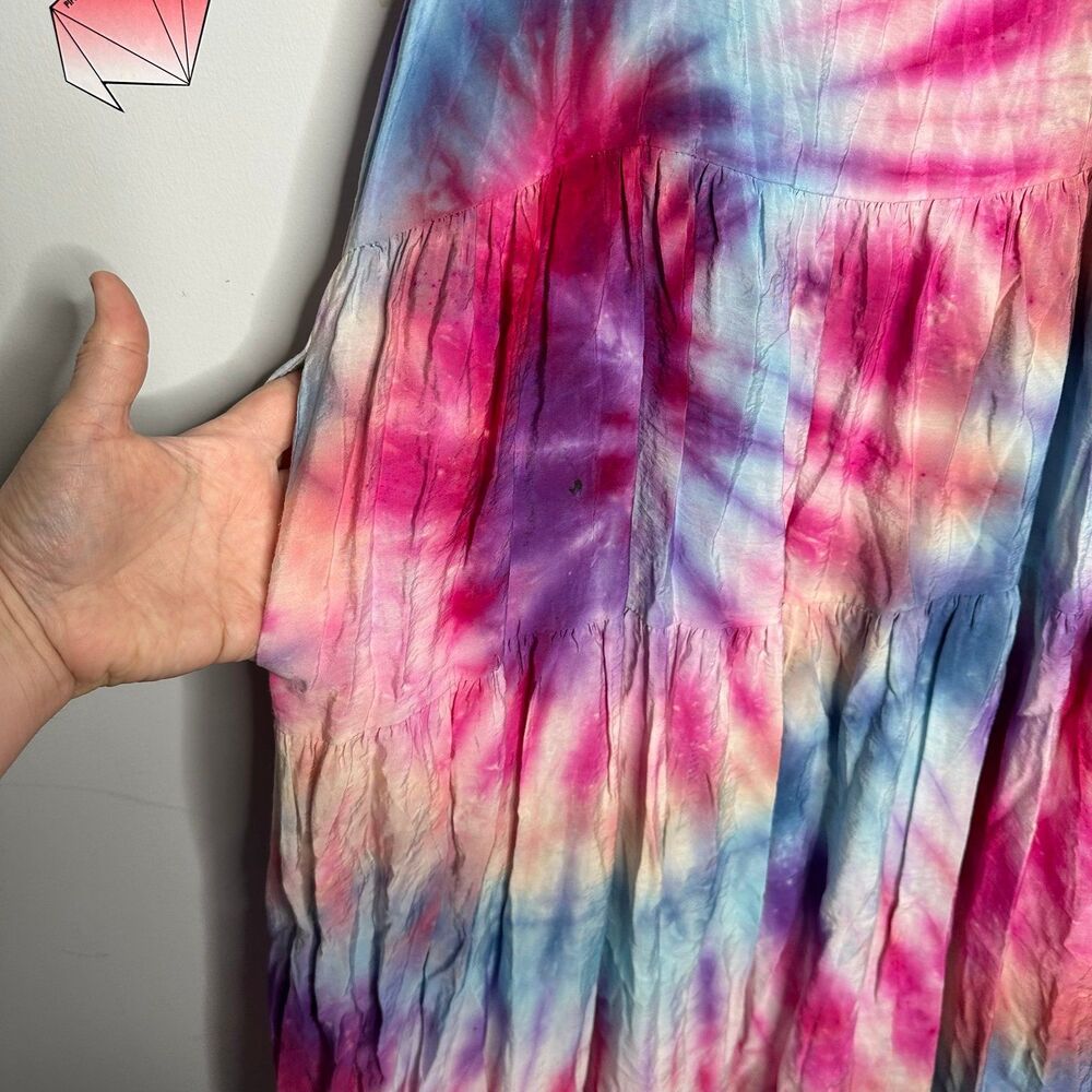 Tiered Tie Dye Sleeveless Maxi Dress Size Large Hippy Summer Festival - Picture 4 of 8